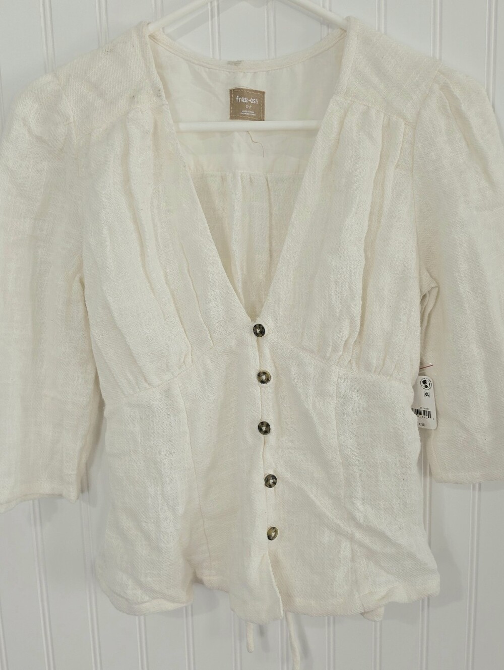 Free People | NWT Button Front V-Neck Cotton Top Ivory Small